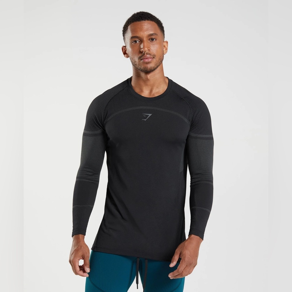 NEW Mens Gymshark 315 Seamless Long Sleeve T-Shirt - Black Size Large